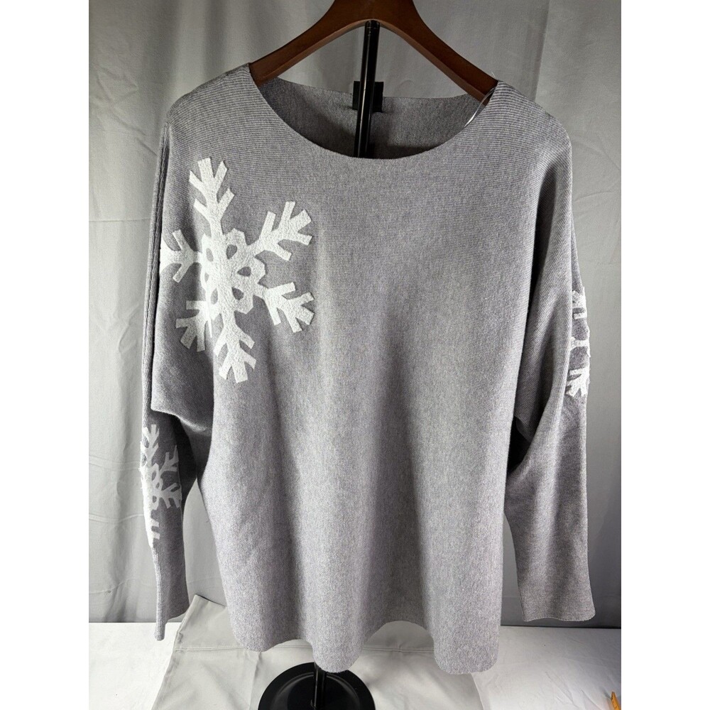 Aaeda Pullover Sweater Womens Sz 1X Gray Soft Knit Snowflake Ski Winter Cozy